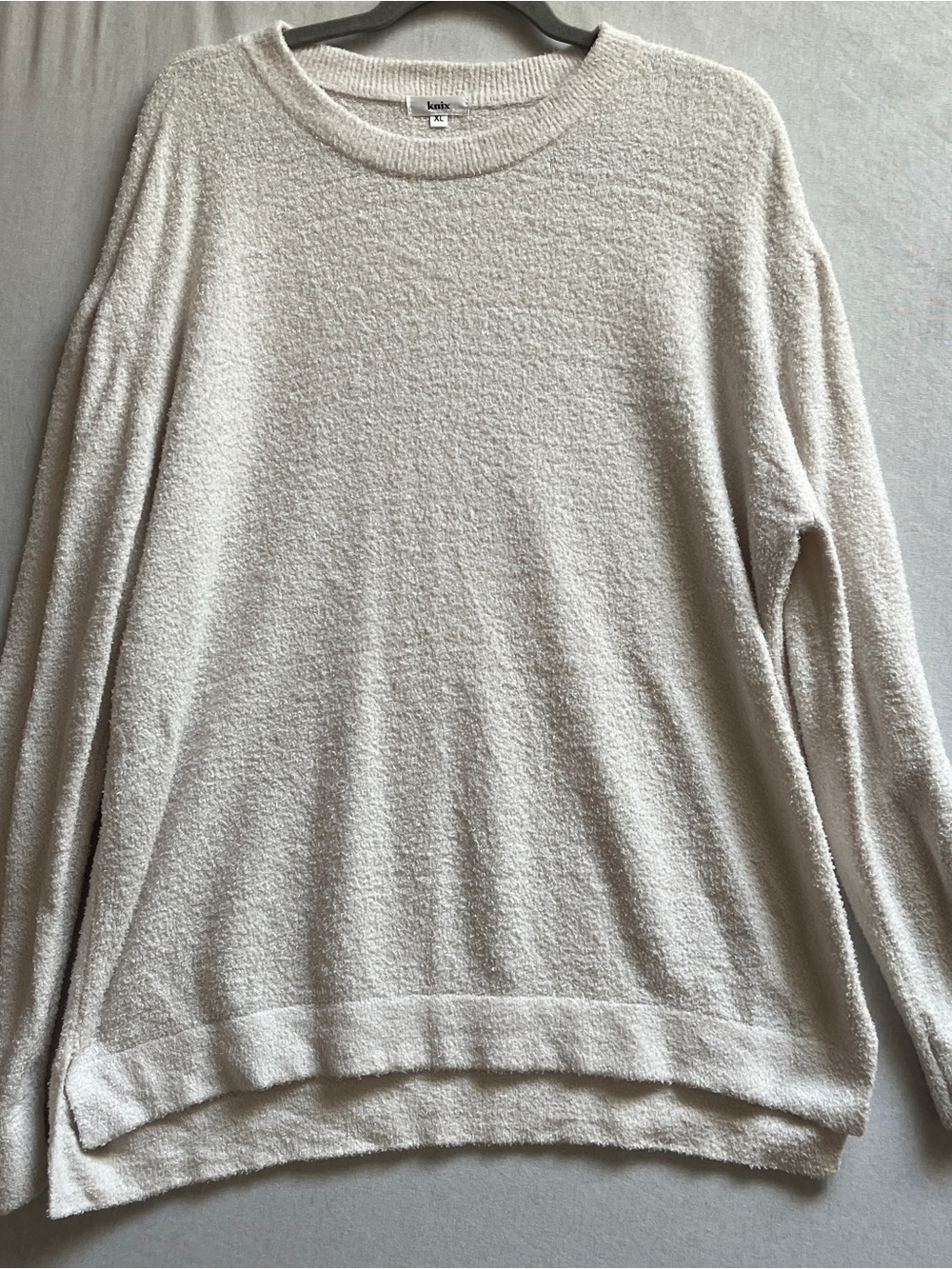 Knix Cream Textured Loop Knit Crewneck Sweater Womens Size XL